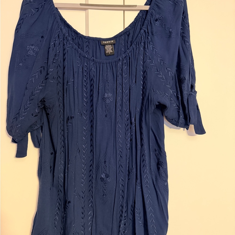 Torrid Navy Embroidered Blouse